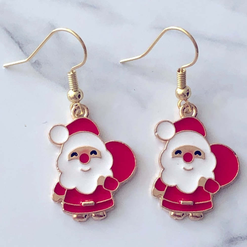 New Santa Enamel Charm Christmas Cute Fun Hand Crafted Holiday Gifts Earrings